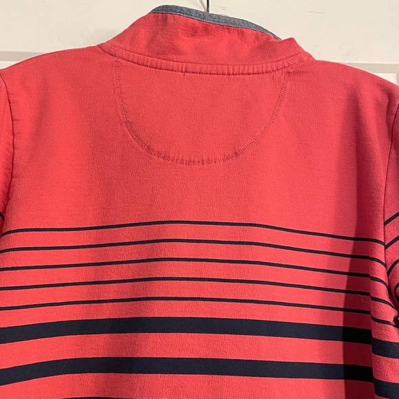 LL Bean Size Med Rosy Pink and Navy Striped LS Tee 100% Cotton 4 Button Placket - Picture 4 of 6